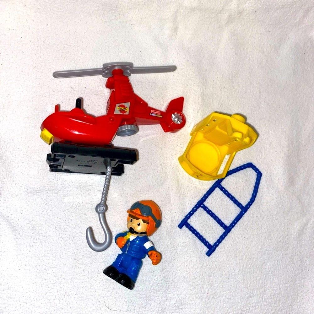 Little People Helicopter Fire Rescue set, vehicle ,basket, ladder and Drew